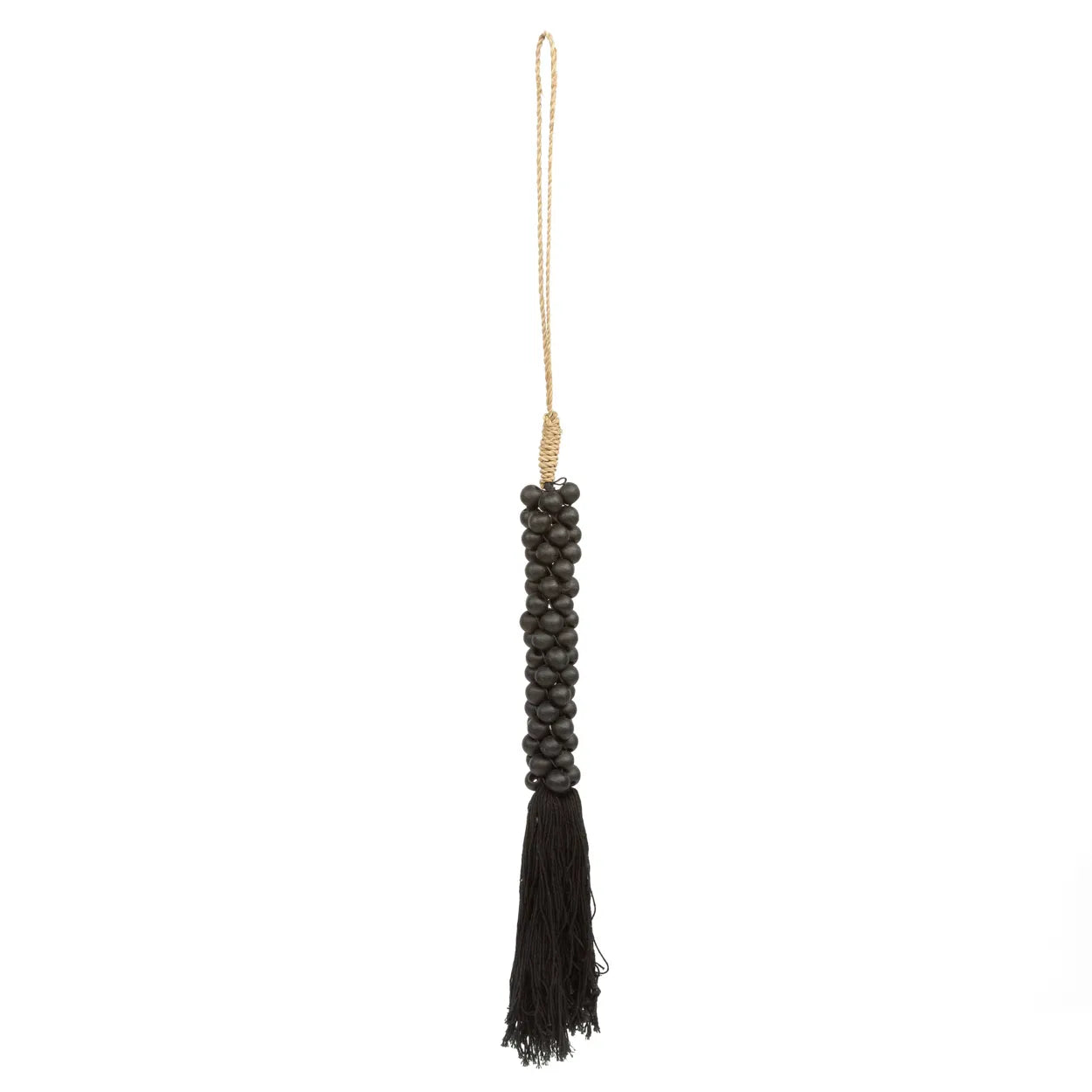 Perles en bois avec pompon en coton - Noir 2 pièces