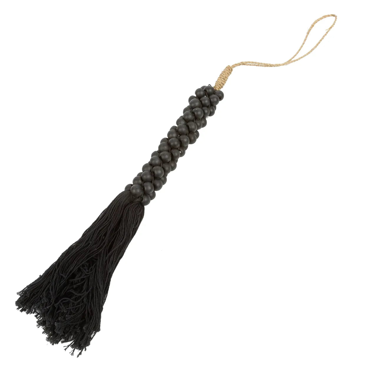 Perles en bois avec pompon en coton - Noir 2 pièces