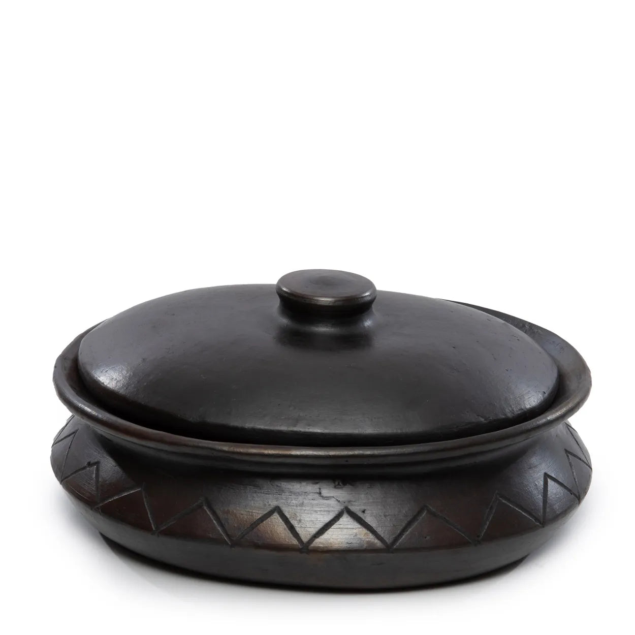 The Burnt Oval Pot with Pattern - Black