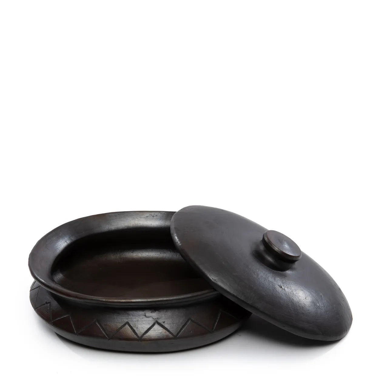The Burnt Oval Pot with Pattern - Black