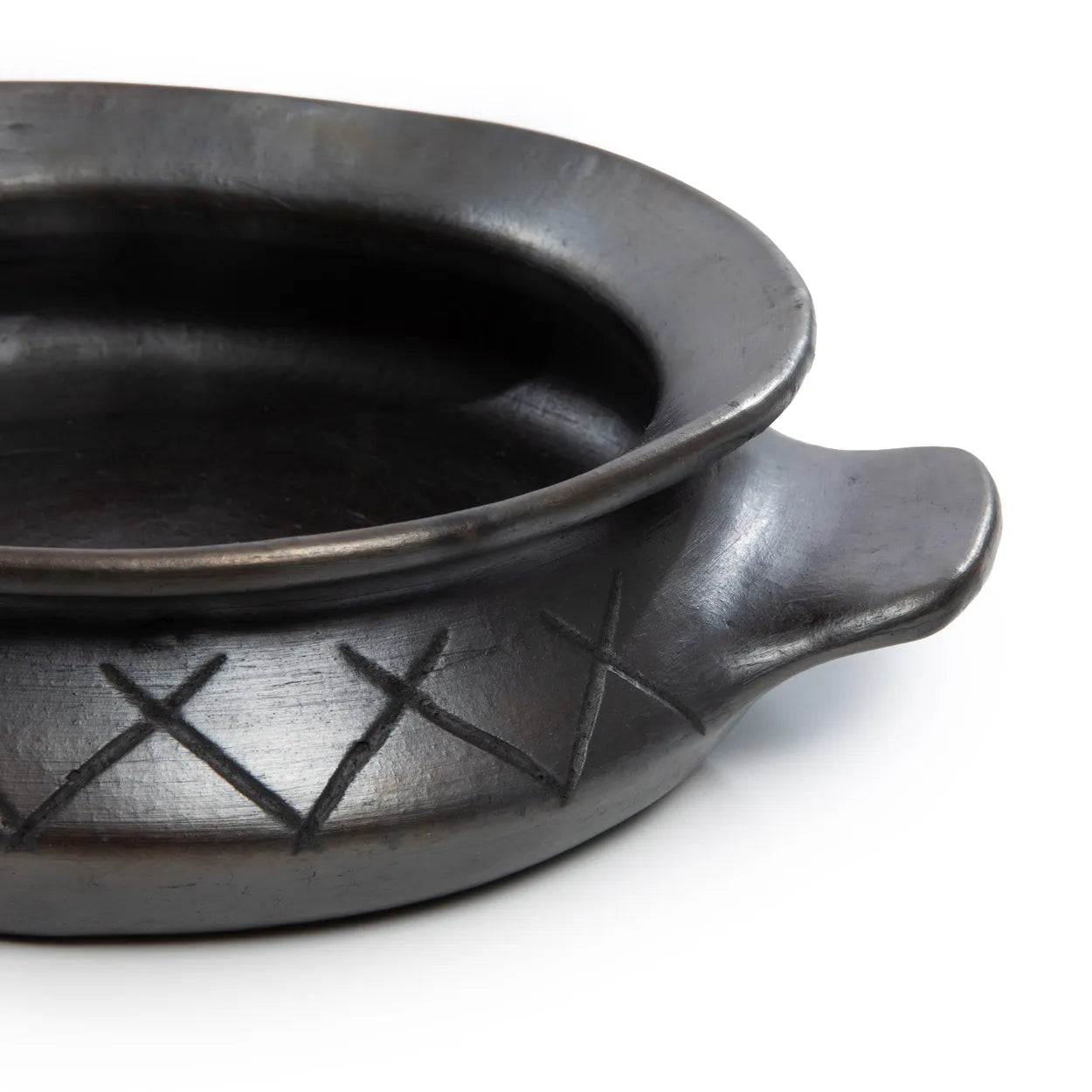The Burnt Oval Pot with Pattern and Side Handles - Black