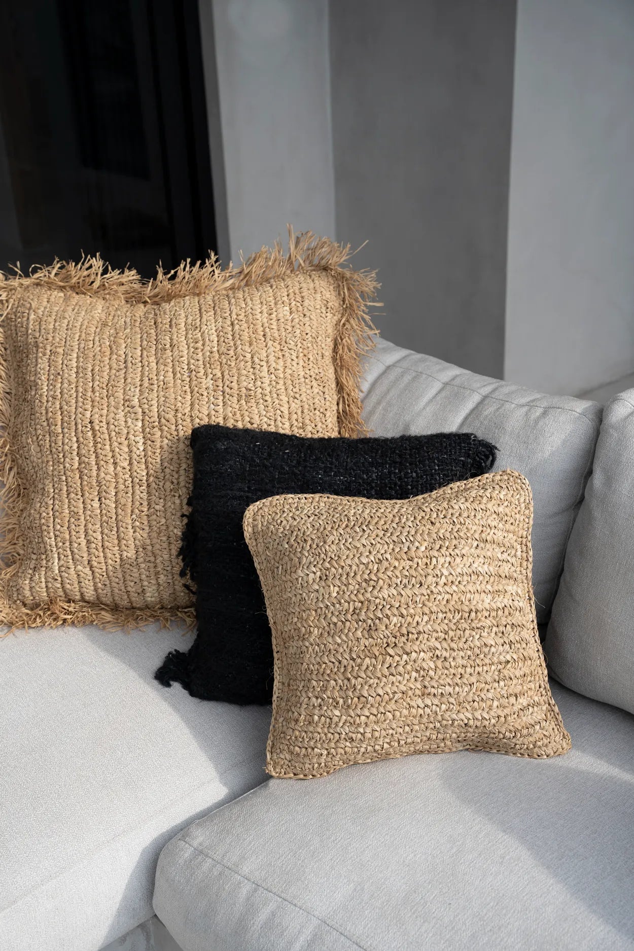 De Raffia Flores Kussenhoes Vierkant - Natuurlijk - 40x40