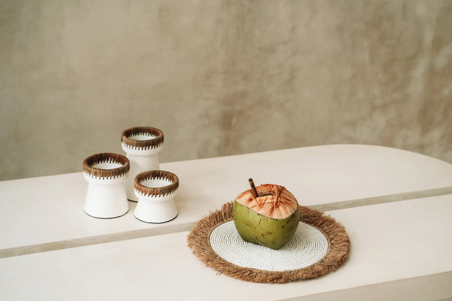 Set de table en raphia jacinthe d'eau - Blanc naturel
