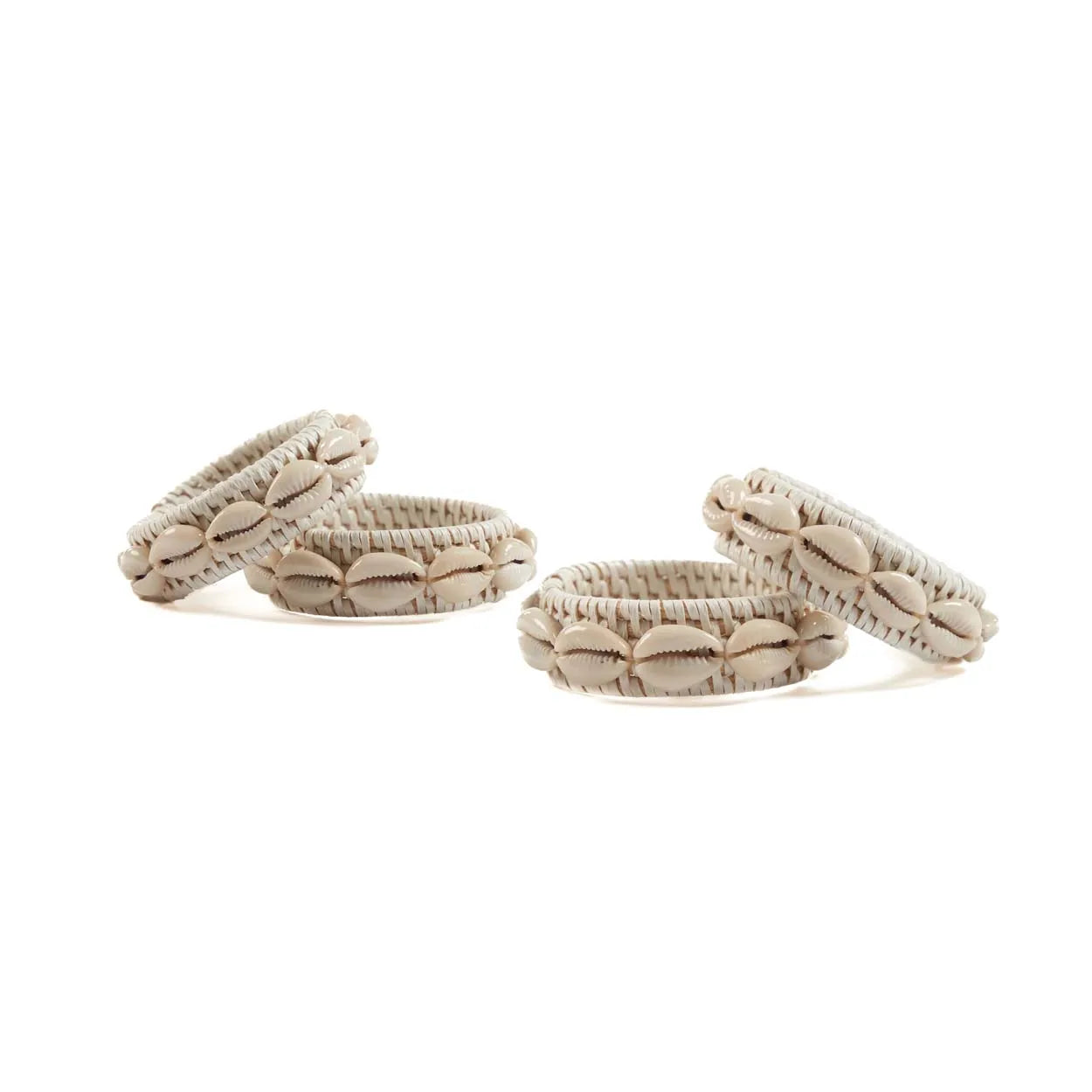 Rond de serviette en rotin coquillage - Blanc - Lot de 4