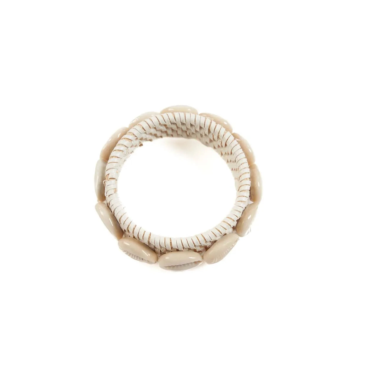 Rond de serviette en rotin coquillage - Blanc - Lot de 4