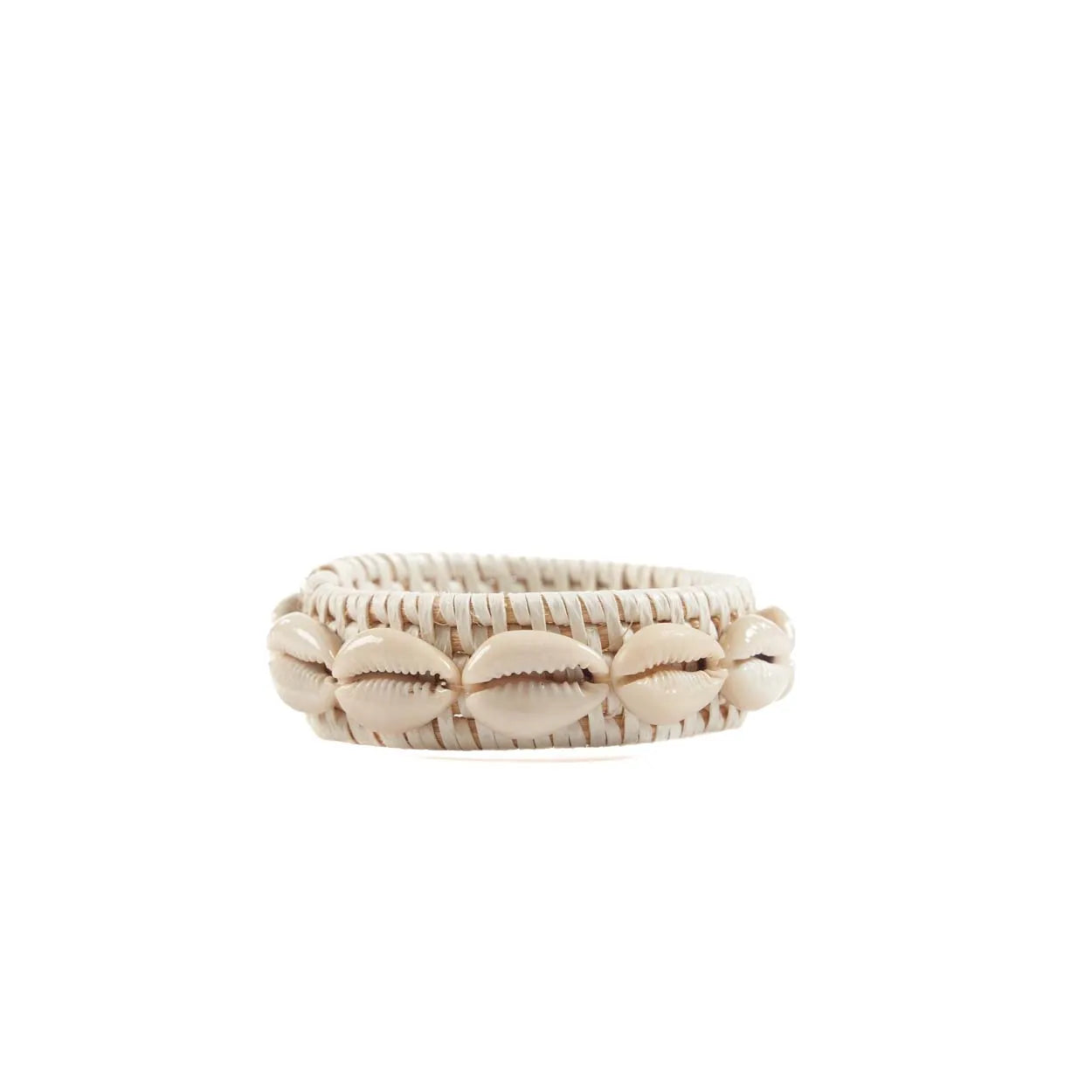 Rond de serviette en rotin coquillage - Blanc - Lot de 4