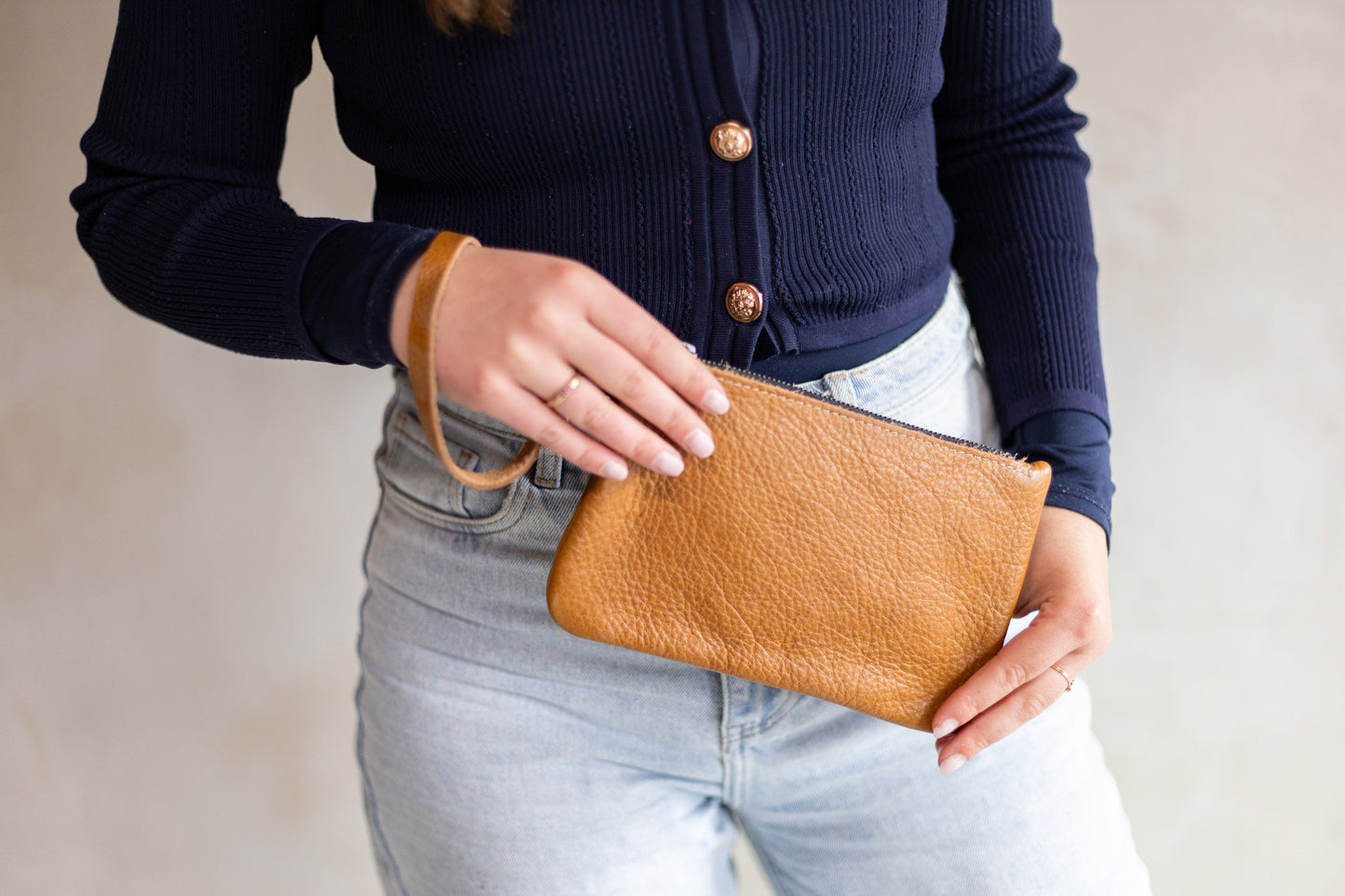 Koeienhuid clutch - Cognac leer
