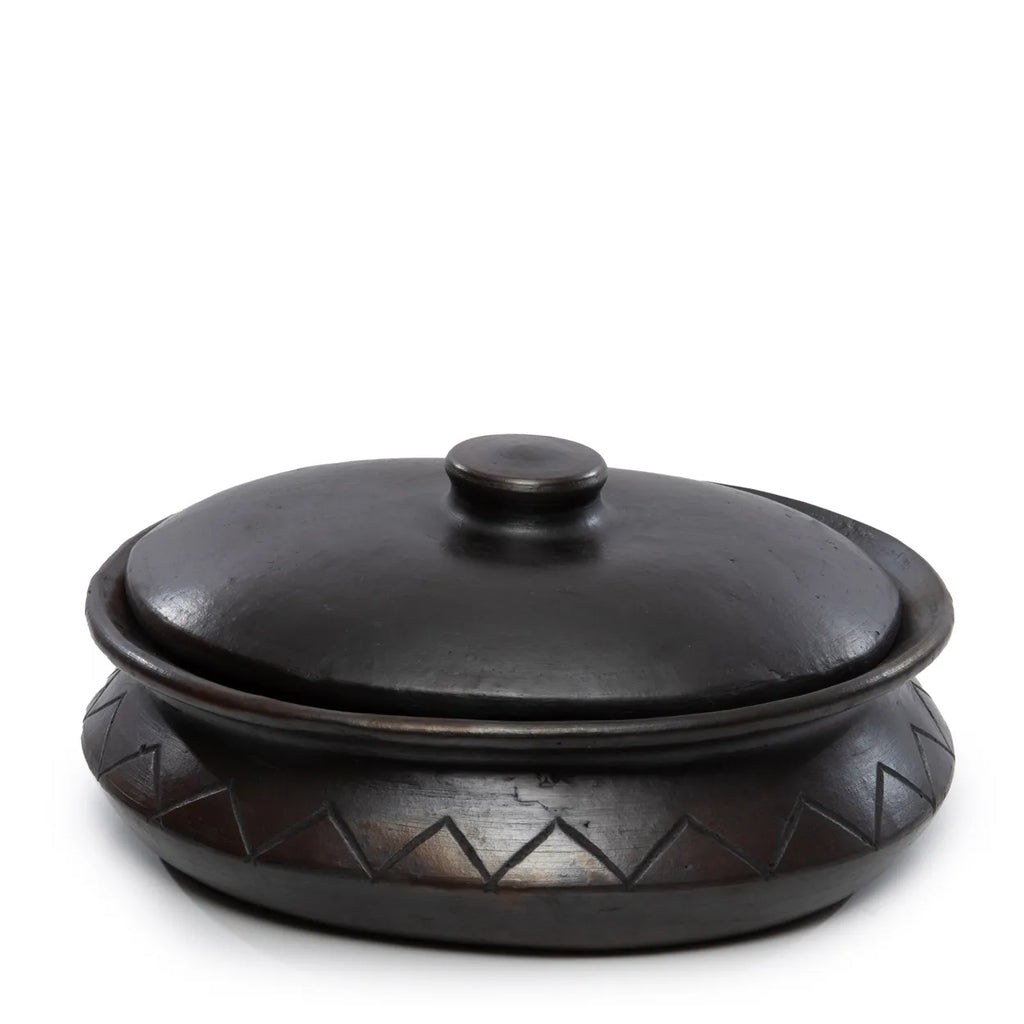 The Burnt Oval Pot with Pattern - Black