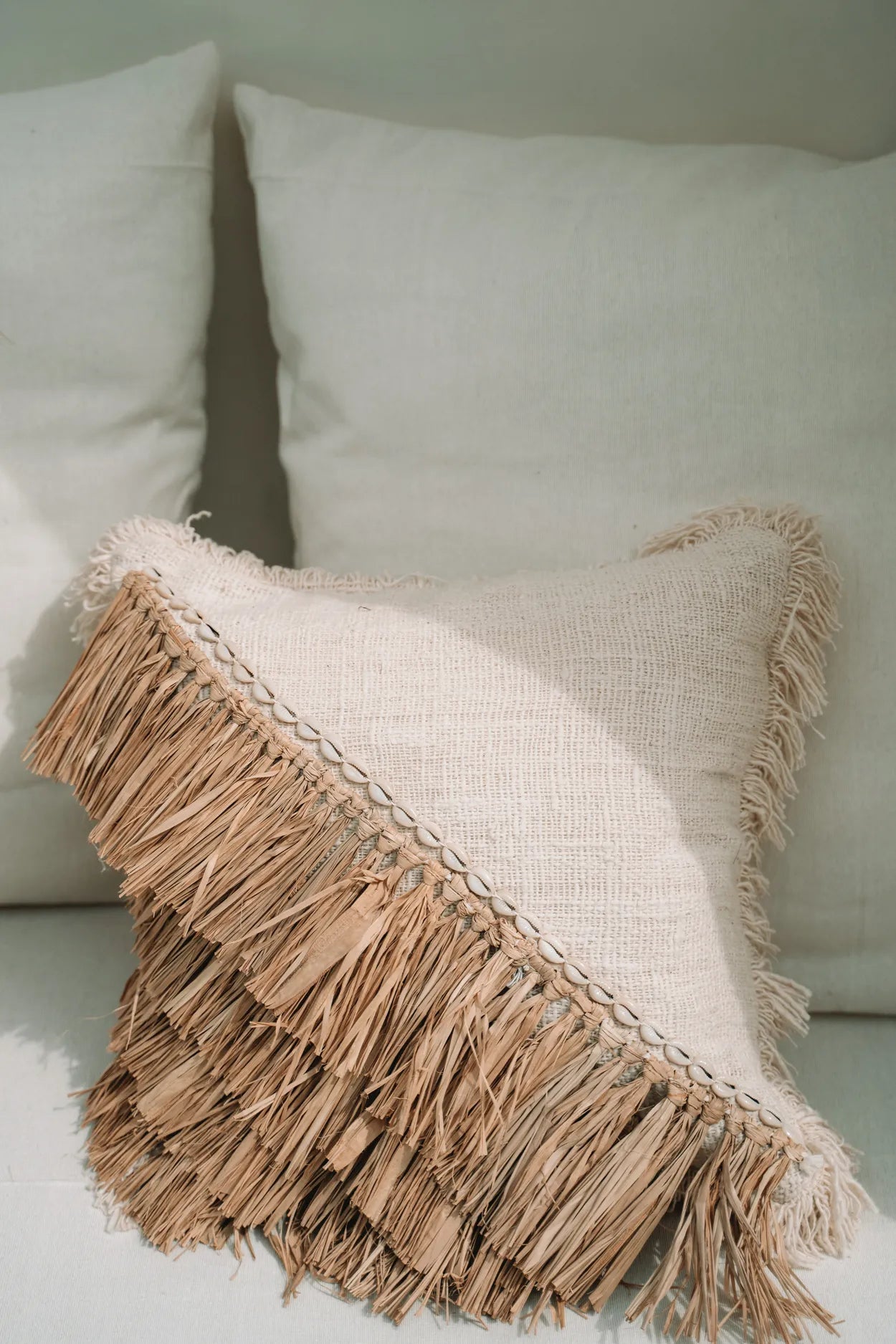 The Raffia Cotton Cushion Cover - Natural White - 40x40_40