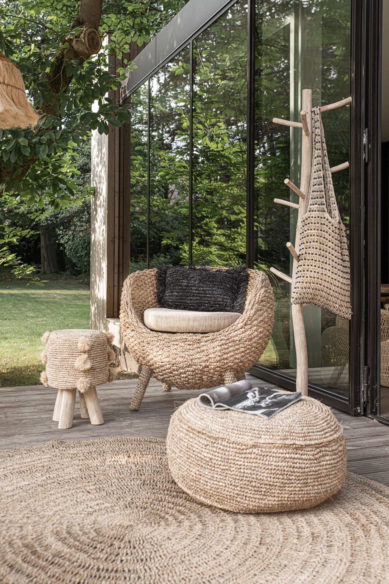 De Raffia Flores Poef - Naturel