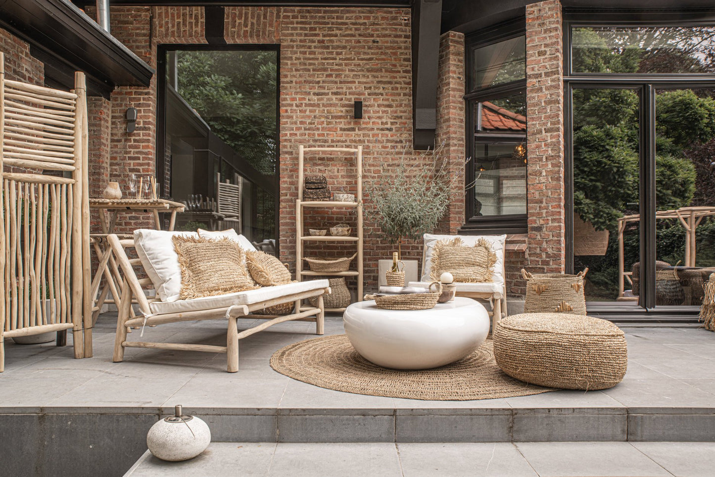 De Raffia Flores Poef - Naturel