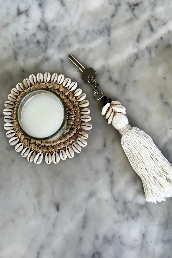 The Cowrie Tassel Keychain - White 3 pieces