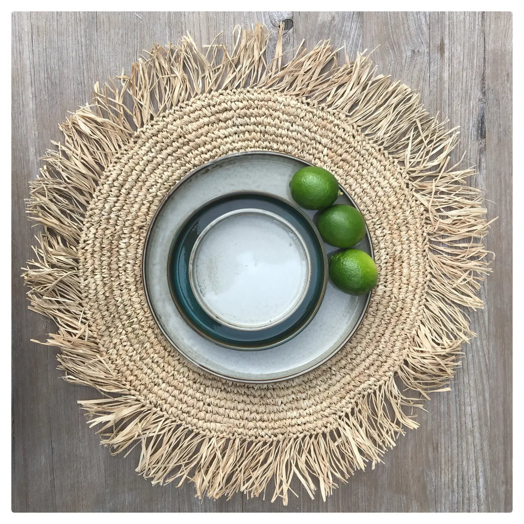 Set de table rond en raphia à franges - Naturel