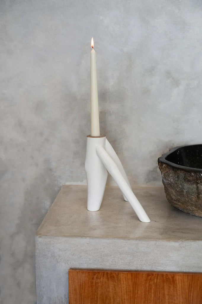 The Triple Branch Candle Holder - White