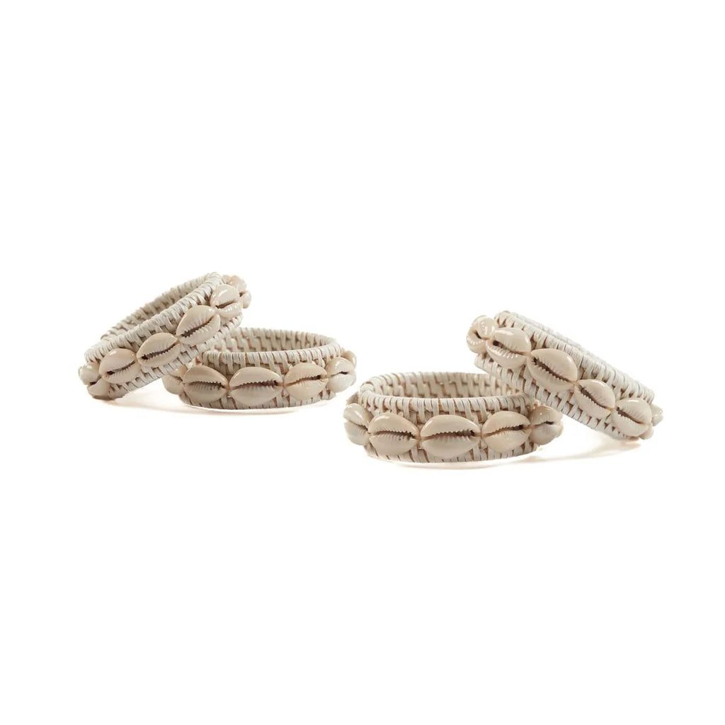 Rond de serviette en rotin coquillage - Blanc - Lot de 4