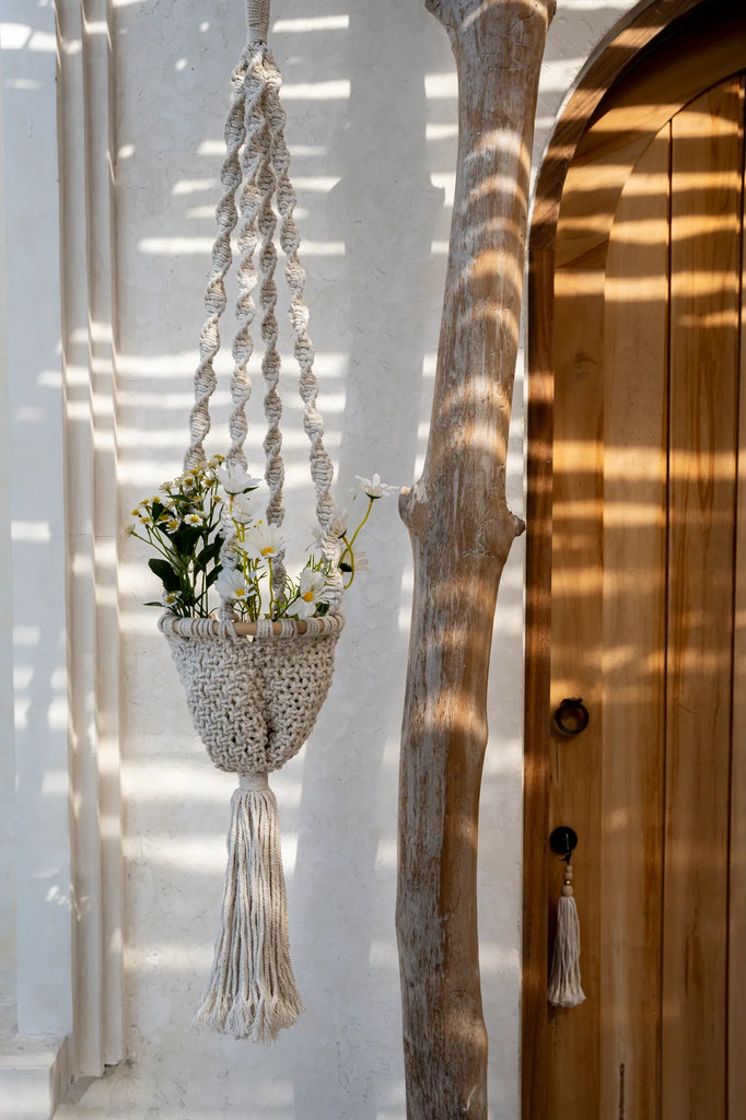 The Twisted Macramé Plant Hanger - Natural White - S