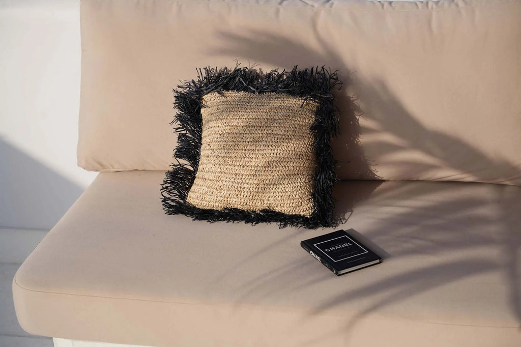 The Raffia Cushion Cover Natural Black 40x40