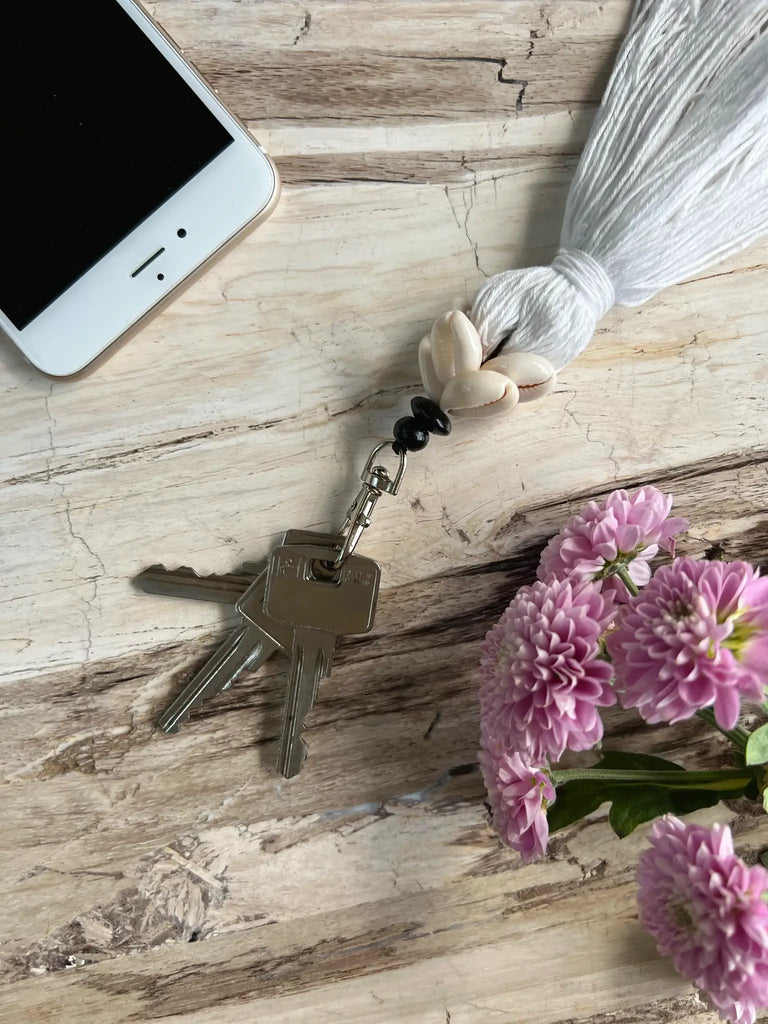 The Cowrie Tassel Keychain - White 3 pieces