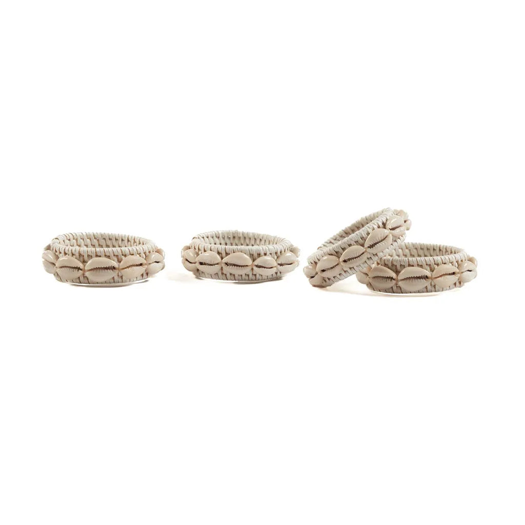 Rond de serviette en rotin coquillage - Blanc - Lot de 4