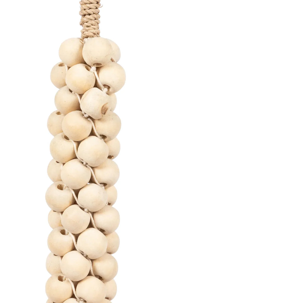 Perles en bois avec pompon en coton - Blanc Naturel