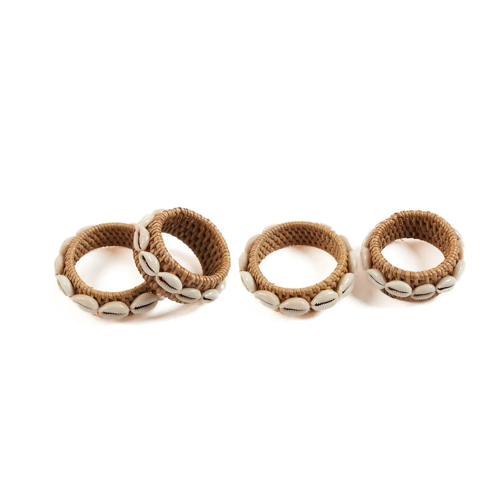 Rond de serviette en rotin coquillage - Blanc naturel - Lot de 4