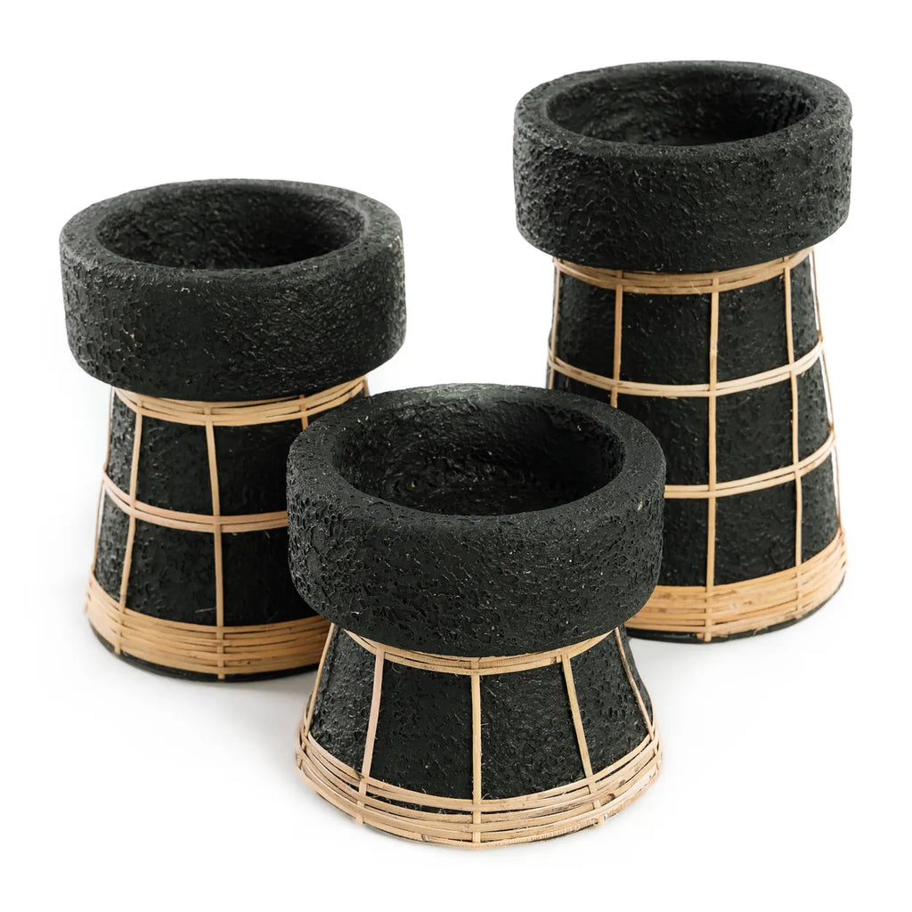 The serene candle holder - black natural - S
