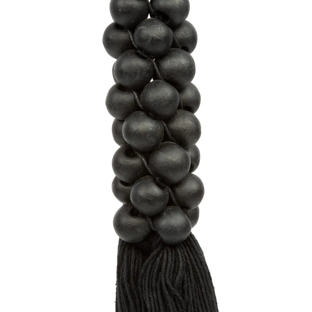 Perles en bois avec pompon en coton - Noir 2 pièces