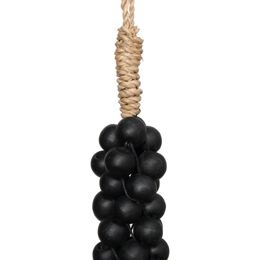 The wooden beads with cotton tassel - Black 2 pieces
