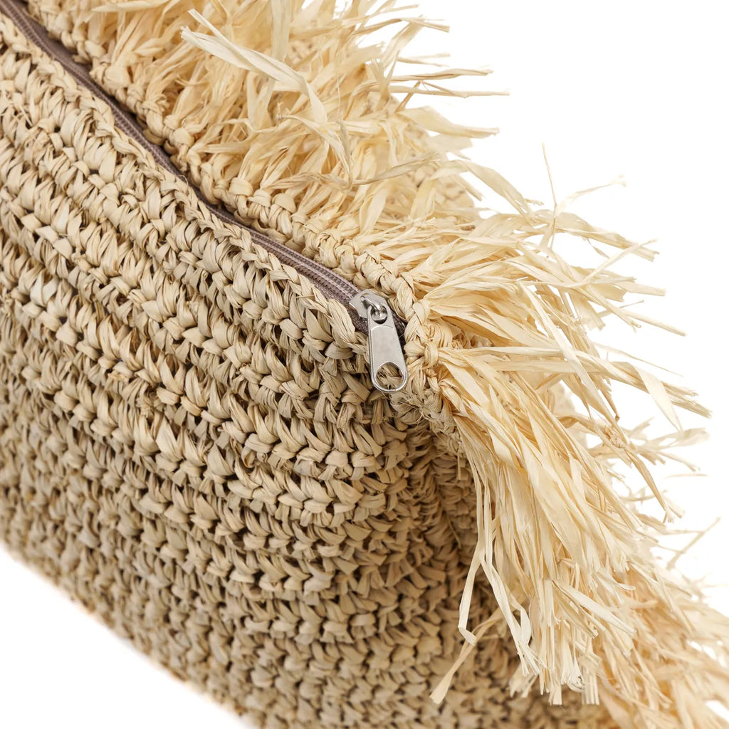 De Raffia Kussenhoes Rechthoekig - Natuurlijk - 35x100