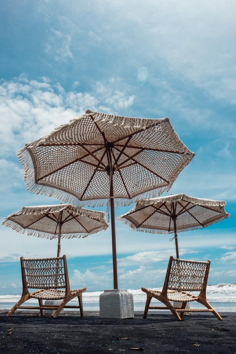 Hand-knotted parasol with fringes cream 250cm