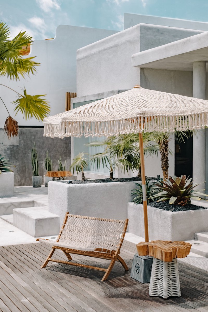 Hand-knotted Parasol Extra Fringes cream 250cm