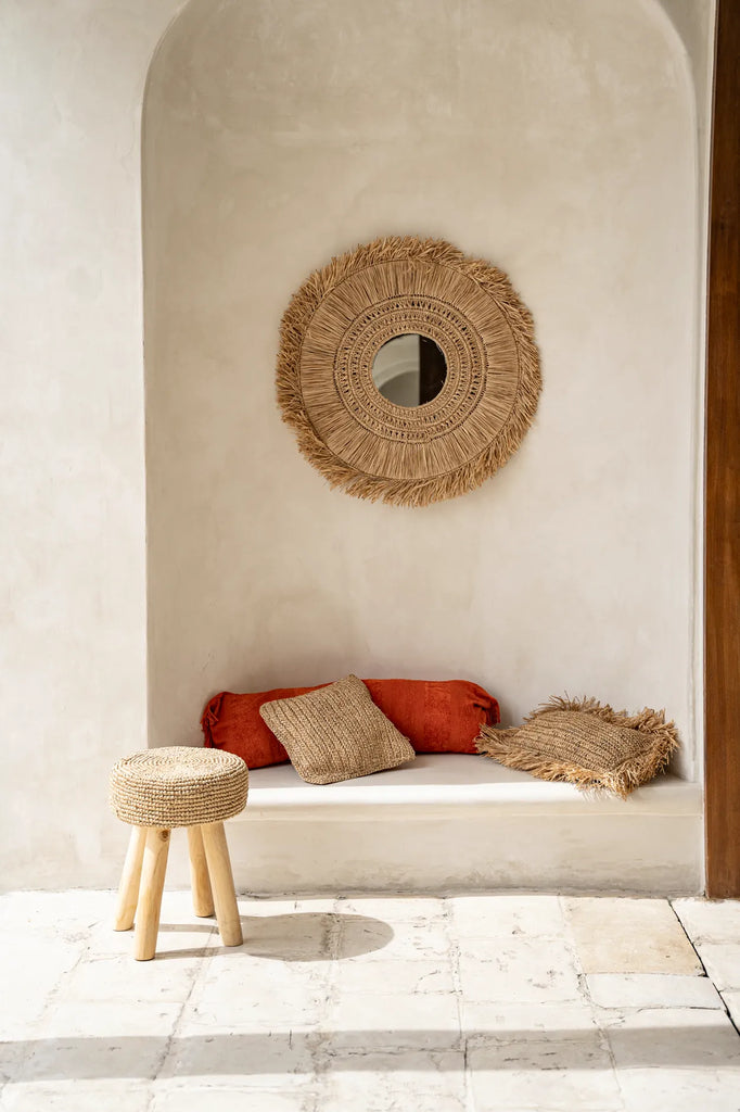 De Raffia Flores Kussenhoes Vierkant - Natuurlijk - 40x40