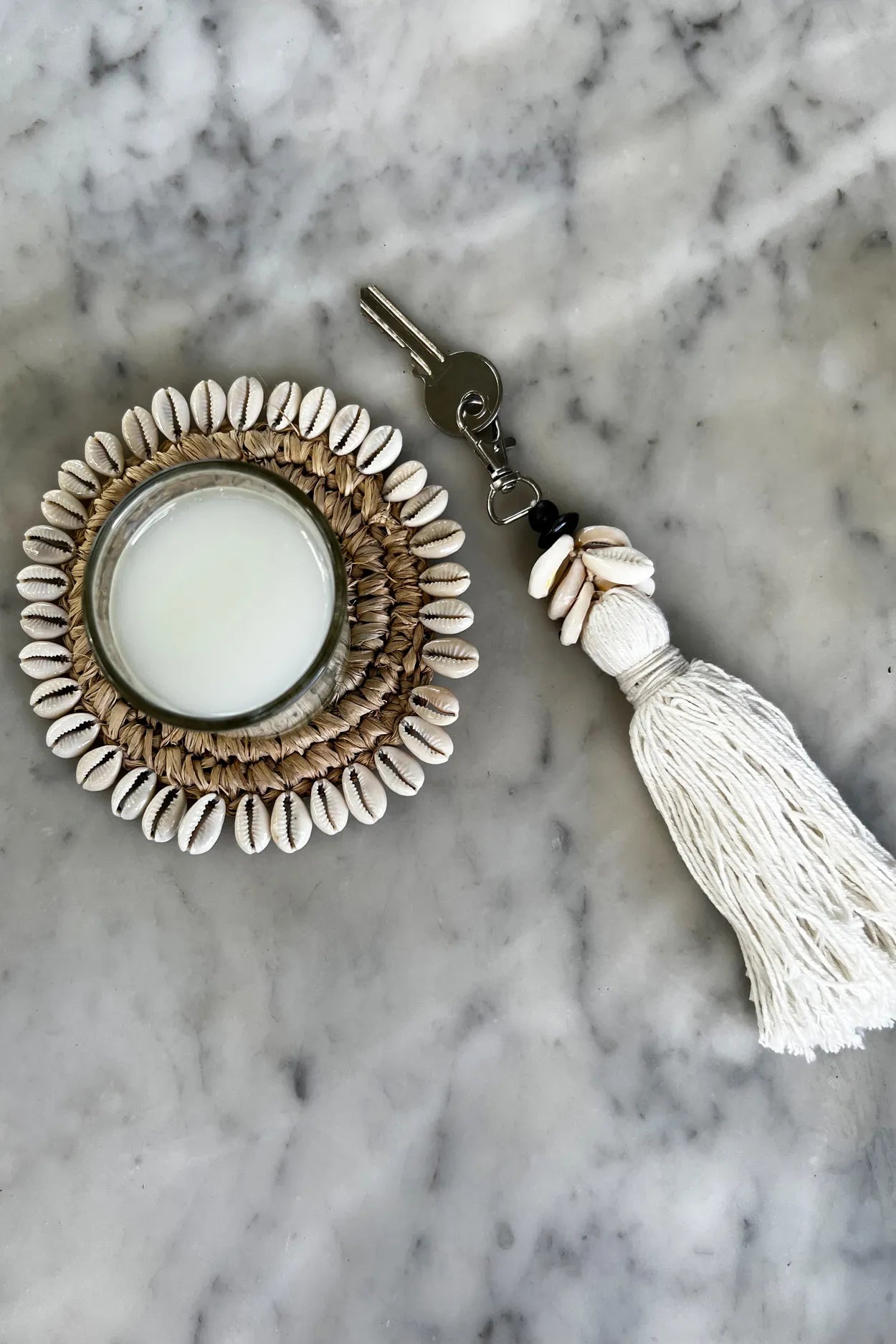 The Cowrie Tassel Keychain - White 3 pieces