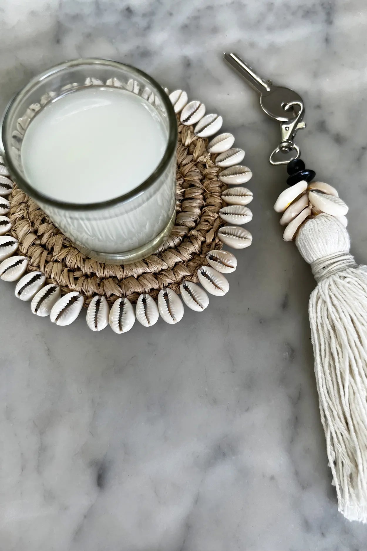 The Cowrie Tassel Keychain - White 3 pieces