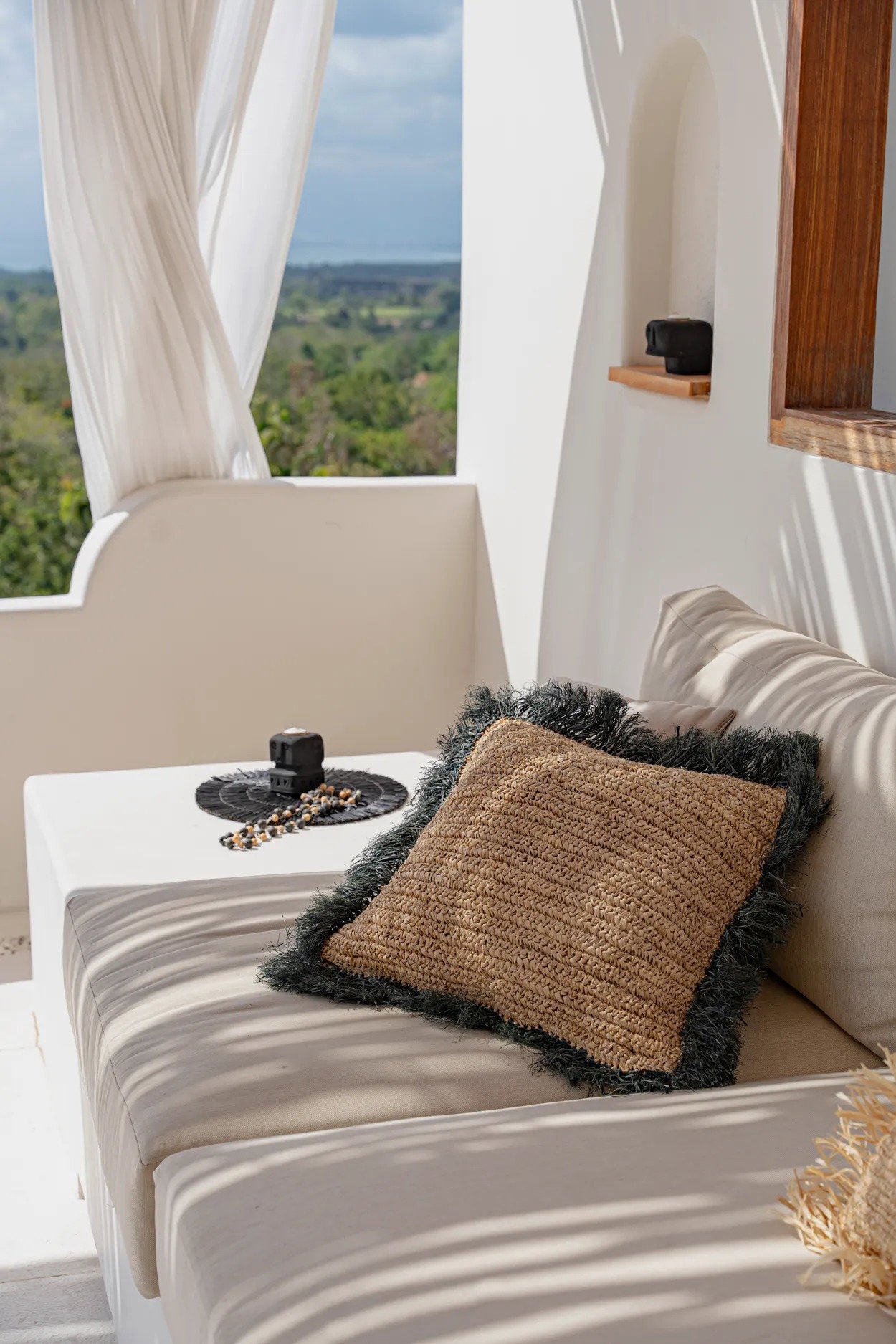 The Raffia Cushion Cover Natural Black 60x60
