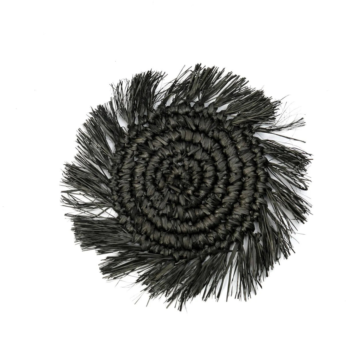 Dessous de verre en raphia à franges - Noir, lot de 4 pièces