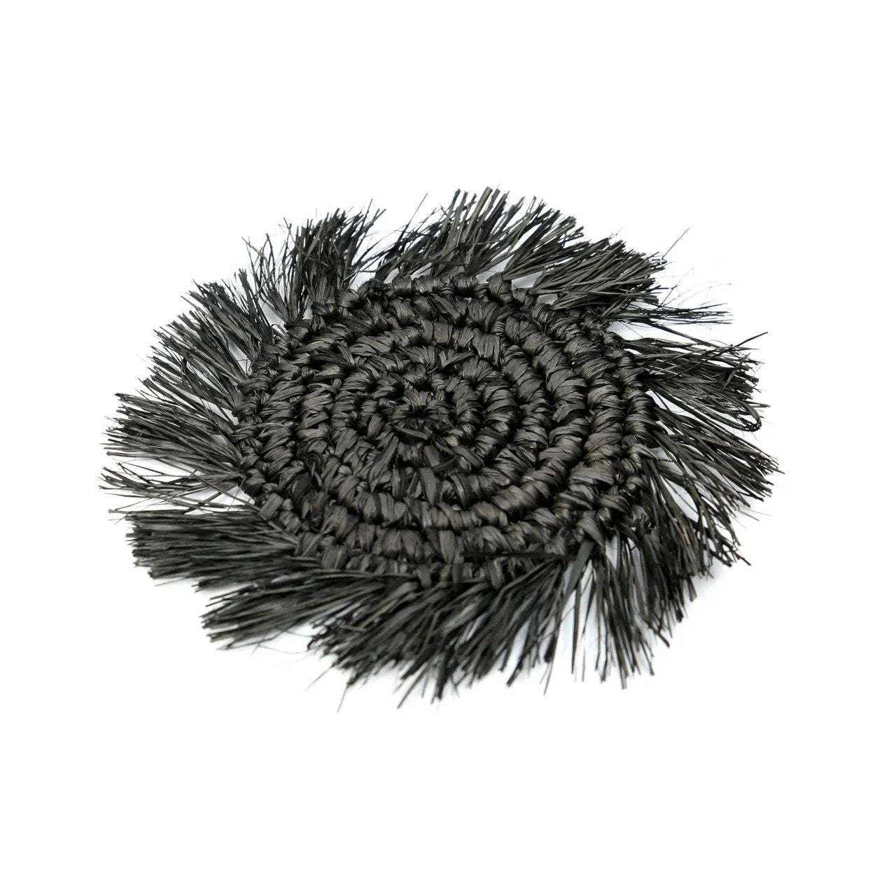 Dessous de verre en raphia à franges - Noir, lot de 4 pièces