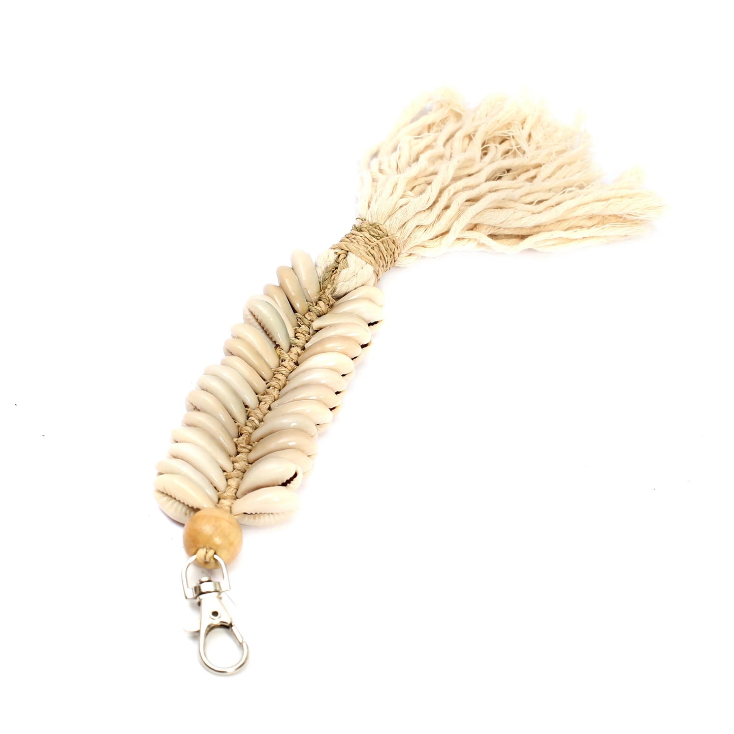 De macramé-visgraat-sleutelhanger - crème
