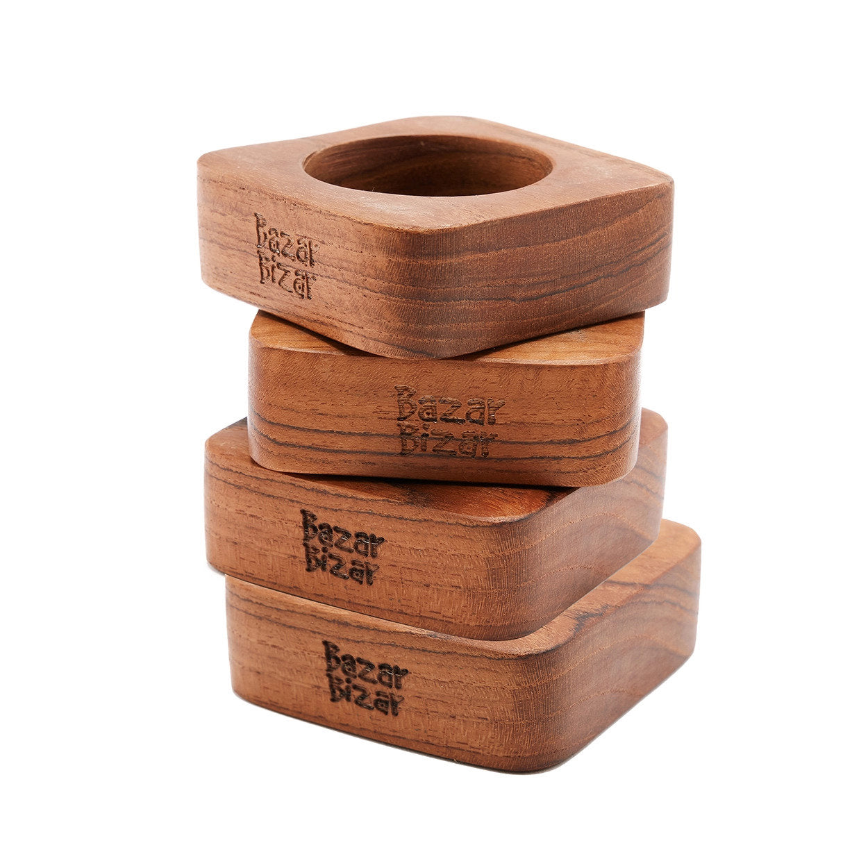 Ronds de serviette en racine de teck - Lot de 4