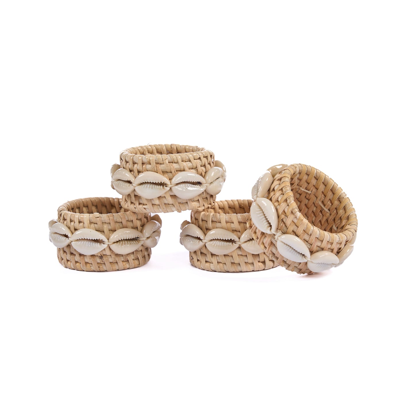 De Rotan Schelp Servetring - Natuurlijk Wit - Set van 4