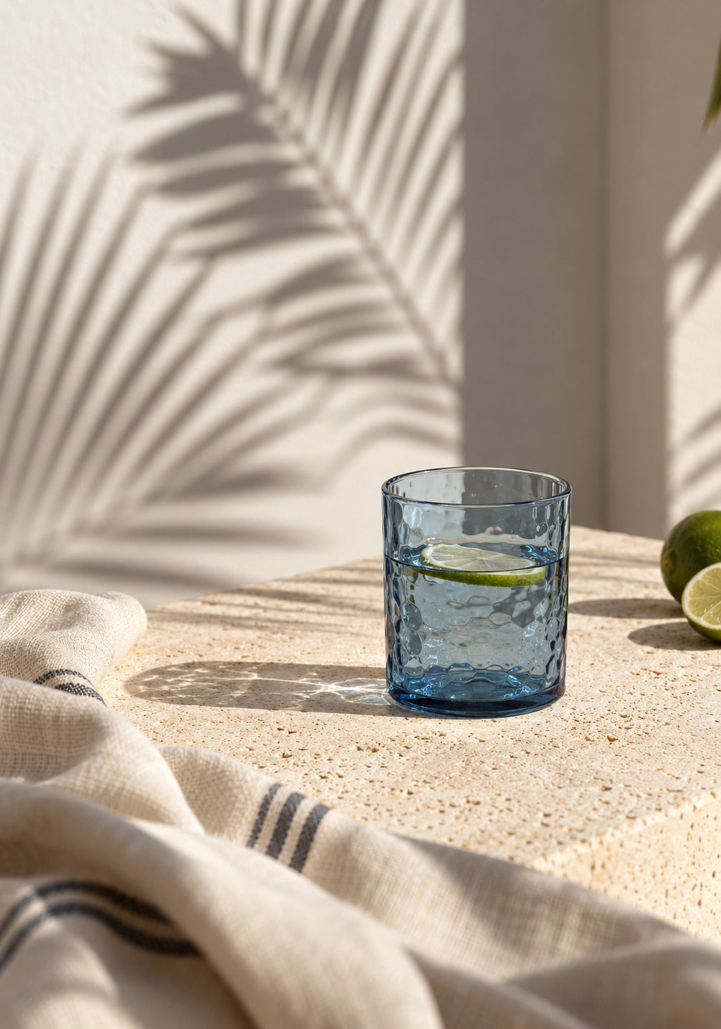 Azuur gehamerd hoog drinkglas - blauw