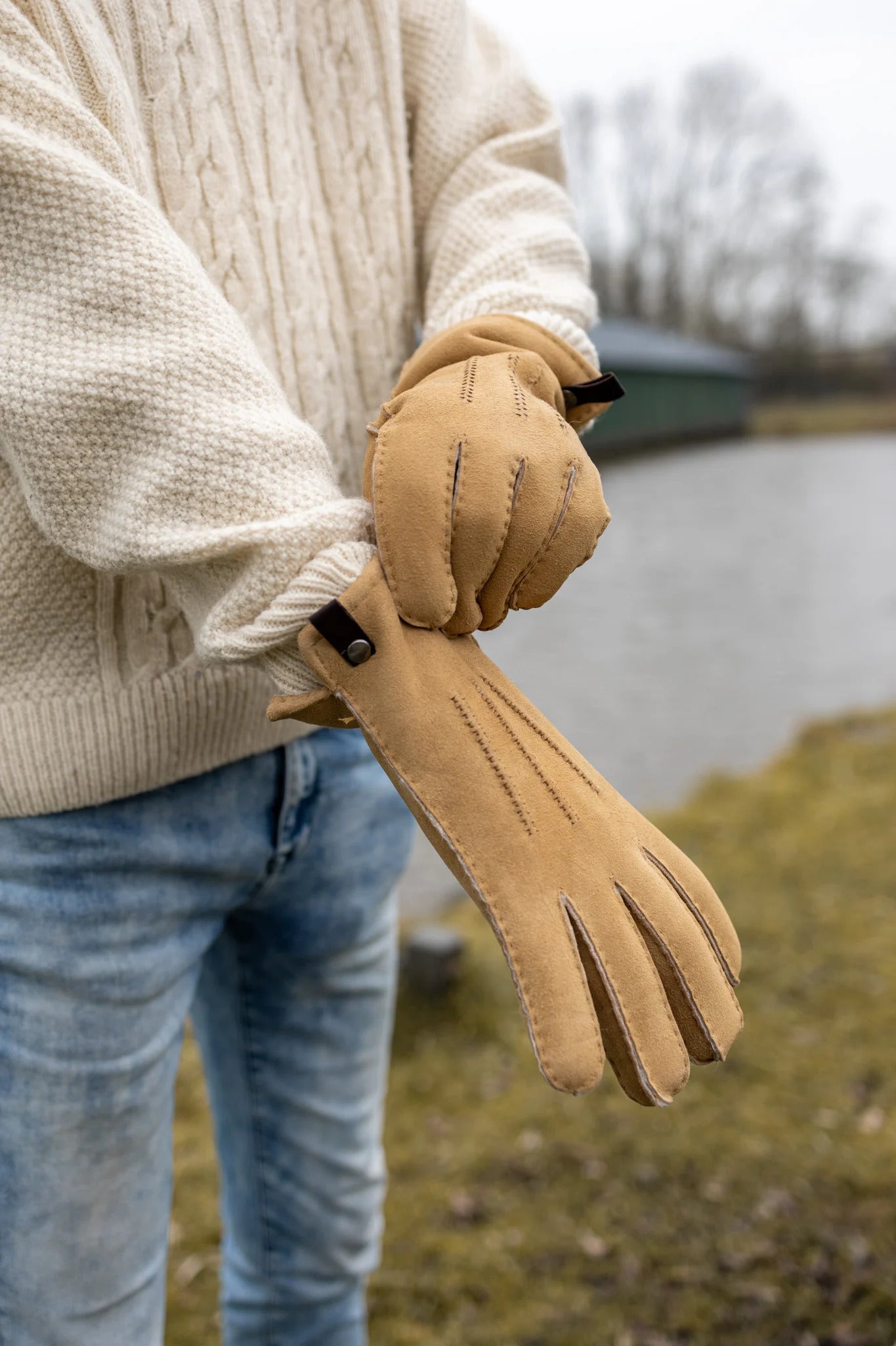 Lamsleren herenhandschoen - Camel- Maat XL