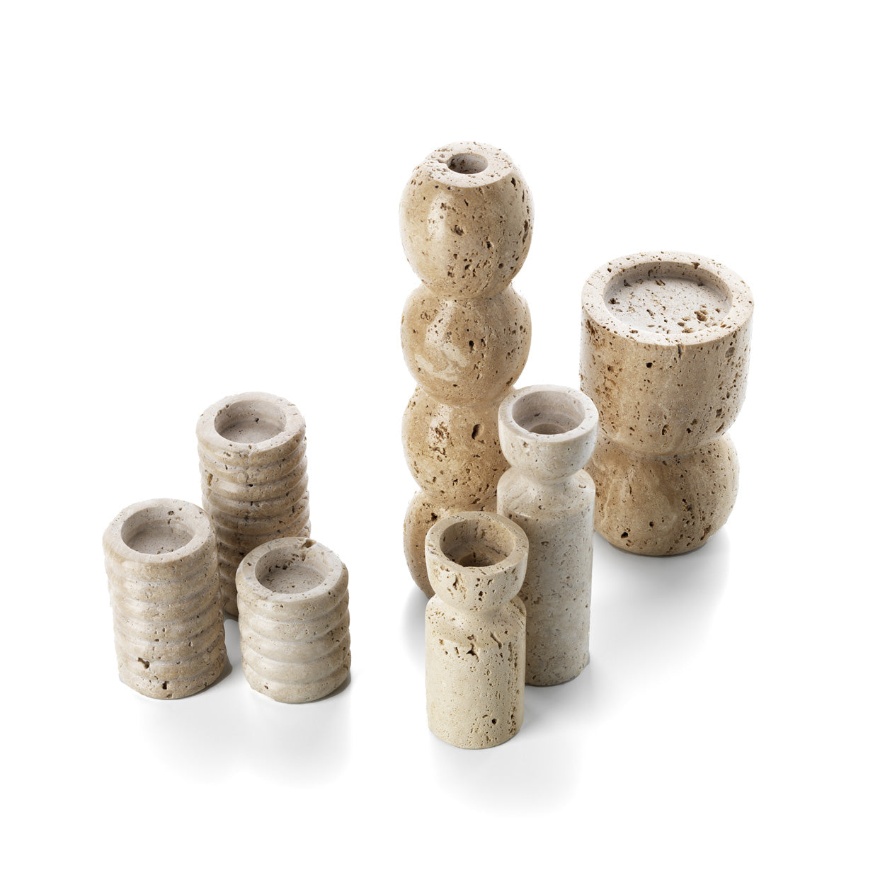 The Travertine Hourglass Candle Holder - Beige - M