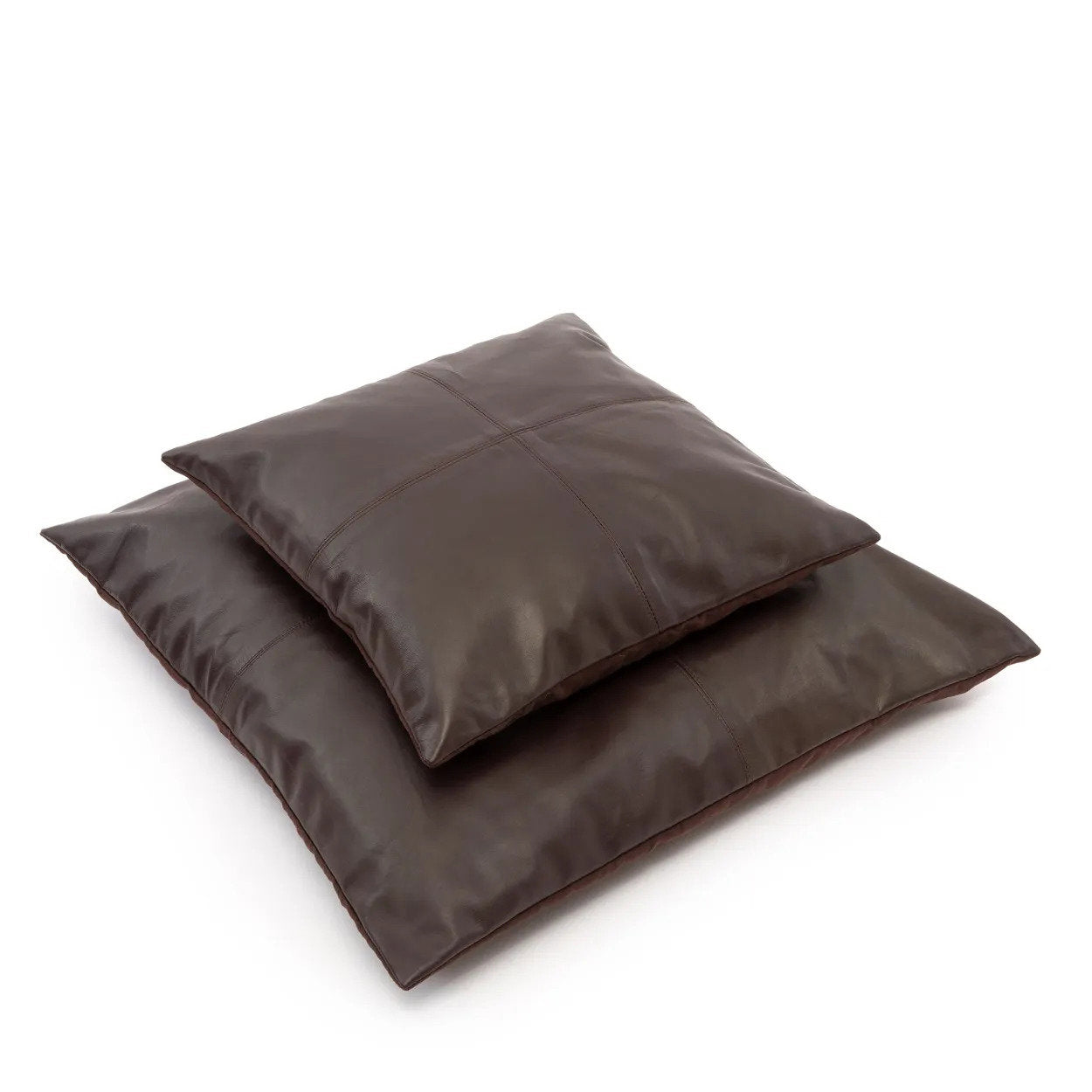 Leren kussenhoes met vier panelen - Choco - 60x60