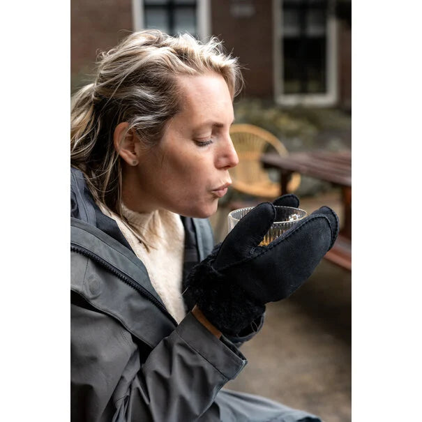 Lamsvacht Wanten - Zwart - Maat S