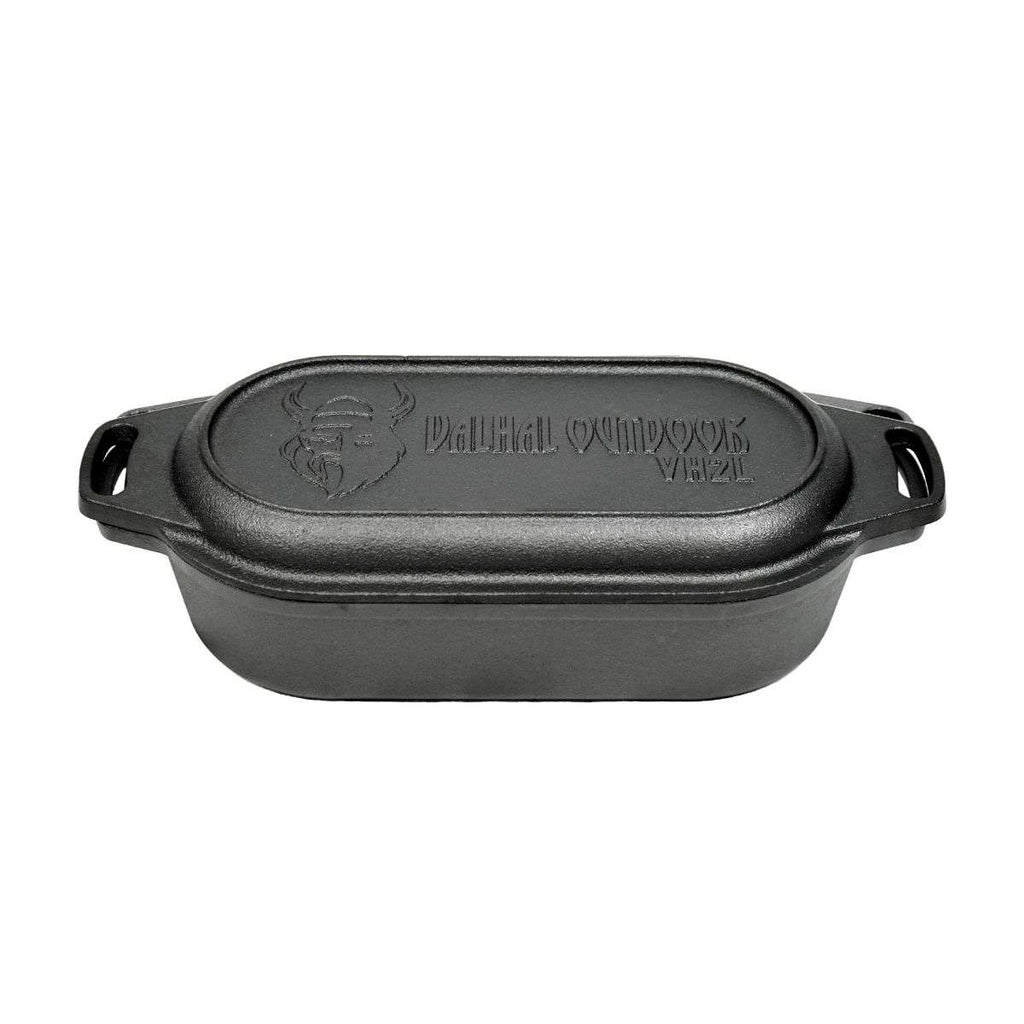 Dutch Oven Cast Iron Roasting Pan with Grill Lid Oval 2 Liter