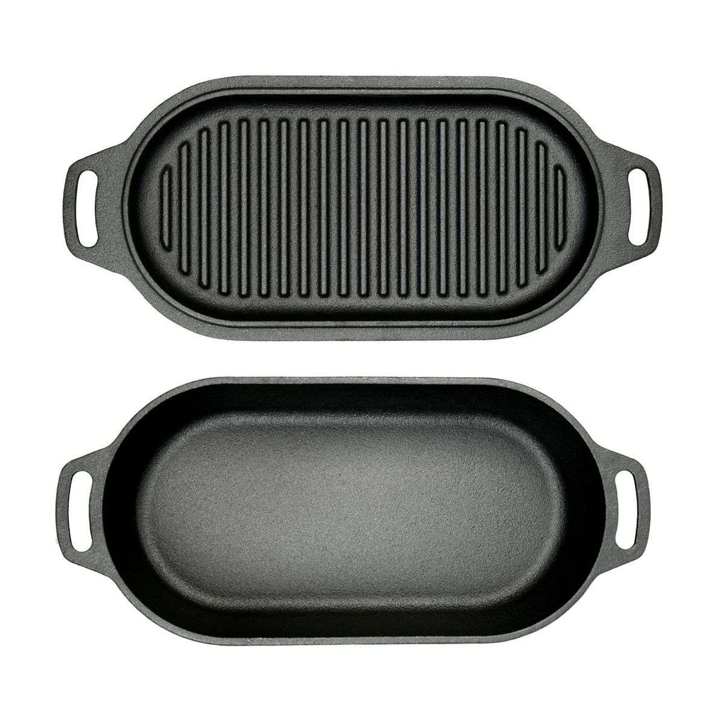 Dutch Oven Cast Iron Roasting Pan with Grill Lid Oval 2 Liter