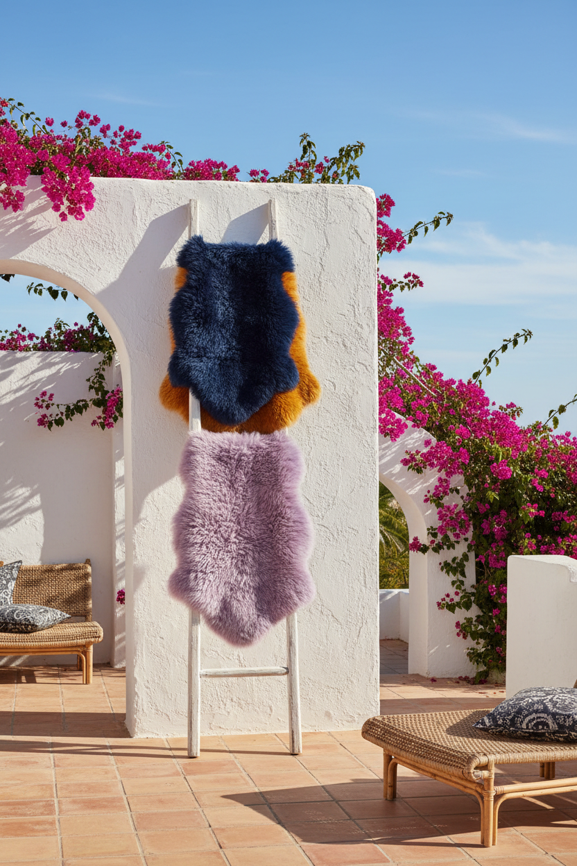 Gekleurde schapenvachten ladder Ibiza - andere kleuren