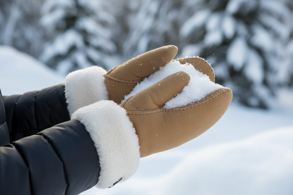 Lamswollen wanten in sneeuw