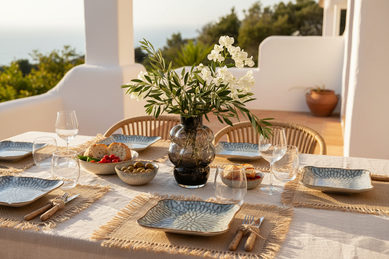 Zuiderse Ibiza tafel druivenvaas bord placemat
